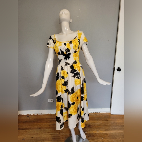 Pinup Couture Evelyn Yellow Roses Swing Dress + Bolero, VGUC, Size XL - Picture 9 of 11